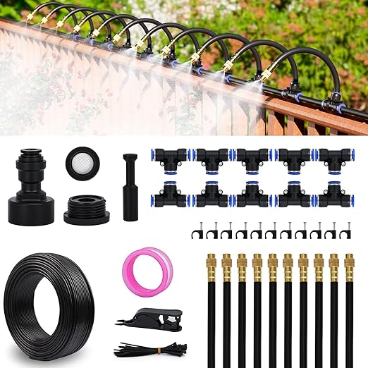 Drip Irrigation System 30 FT with 10 Nozzles, 360° Adjustable Bendable Garden Watering Misting System for Greenhouse, Yard, Lawn, Plant, Garden, 1/4 inch Hose