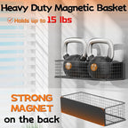 ULIBERMAGNET Magnetic Baskets Fridge Organizers, Large Capacity Metal Wire Mesh Basket Spice Rack for Fridge Storage, Magnetic Shelf for Garage, Laundry, Kitchen, Workshop, Cabinet(2 Pack)