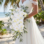 6PCS White Orchids Artificial Flowers 27’’ Silk Faux Orchids Fake Flowers with Stems for Floral Arrangements Home Wedding Dining Table Party Garden Decoration(White)