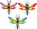 3pcs Dragonfly Decorations for Flower Pots, Colorful Metal Hanging Dragonfly Ornaments Plant Decorations Pot Huggers for Garden Yard Fence Outdoor Decor