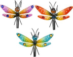 3pcs Dragonfly Decorations for Flower Pots, Colorful Metal Hanging Dragonfly Ornaments Plant Decorations Pot Huggers for Garden Yard Fence Outdoor Decor