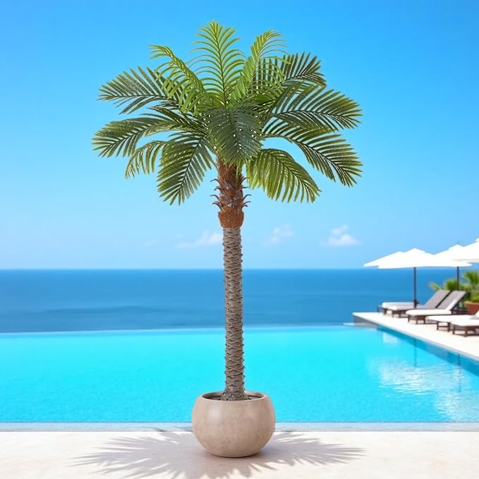 6FT Artificial Coconut Palm, Faux Coconut Silk Palm Tree, Tropical Fake Trees for Indoor Outdoor, Large Sago Palm Plant for Home Office Garden Patio Poolside, 1 Pack