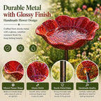 Metal Flower Garden Stakes Bird Bath, Handmade Metal Flower Garden Stake with Bee Bath, Bird Water Bowl Water Station for Outdoor Yard Lawn Patio Decor (Orange)