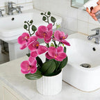 4Pcs Fake Orchids Artificial Flowers Washable Phalaenopsis Orchids Flowers in Pot for Home Wedding Table Centerpiece Bathroom Office Decoration (Purple & Red)