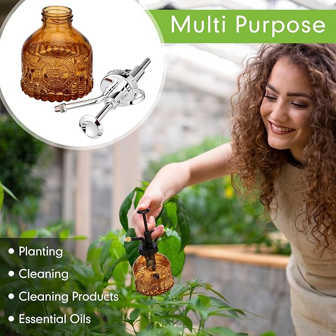 Zopeal 8 Pcs Glass Plant Mister Spray Bottle 200ml Vintage Plant Spritzer Multicolor Succulent Watering Bottle Watering Can 6.4'' with Plastic Top Pumps for Indoor Outdoor Garden Plants (Silver)