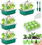 Seed Starter Tray with Grow Light, 48 Cells Indoor Seed Starter Kit, Flexible Silicone Seedling Starter Trays, Germination Tray Kit with Humidity Dome & Lids(4in Height), Reusable & Dishwasher Safe