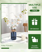 Velener Fake Orchid in Vase with Faux Water, Fake Plants White Orchid Artificial Flowers for Home Decor, Office Kitchen Bathroom Farmhouse Living Room Coffee Table Faux Centerpieces for Tables
