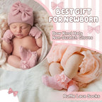 Ramede 5 Pack Preemie Newborn Hats Mittens Socks Set Cotton Bow Knot Caps Non-Scratch Gloves Ruffle Lace Socks for Girls Boys