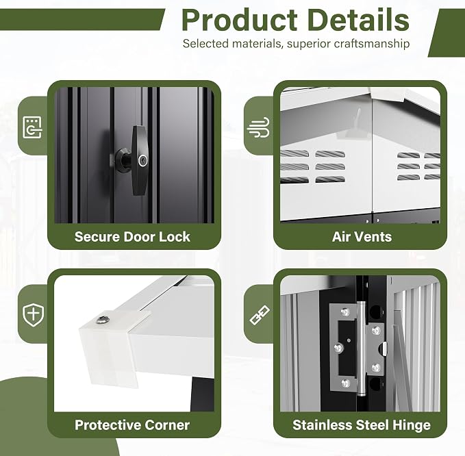 Polar Aurora 10x16 Outdoor Storage Shed, Garden Shed with Updated Frame Structure and Lockable Doors, Metal Tool Sheds for Backyard Garden Patio Lawn, White