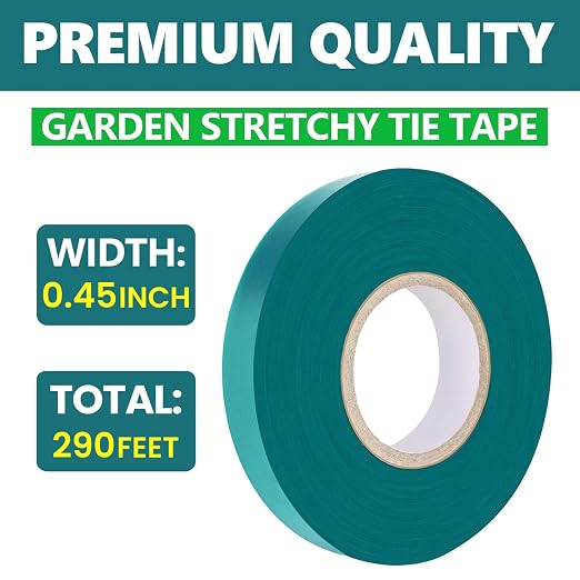 Garden Tie Tape 0.45" 290 Ft, Stretch Tie Tape Roll, Sturdy Plant Ribbon Garden Green PVC Plastic Stake Gardening Tools for Indoor Outdoor Patio Plant Use