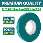 Garden Tie Tape 0.45" 290 Ft, Stretch Tie Tape Roll, Sturdy Plant Ribbon Garden Green PVC Plastic Stake Gardening Tools for Indoor Outdoor Patio Plant Use