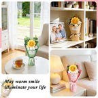 PXFCXVMQ Crochet Sunflower Bouquet,Pink Handmade Knitted Artificial Flower Gift with Card and Box,Smiley Sunflower Bouquet for Graduation, Birthday, Mother's Day,Teacher Appreciation Gift