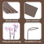 10Pcs Plant Support Stakes with 15 Pcs Plant Clips, Plant Sticks for Indoor and Outdoor Plants, Orchid Clips and Stakes,16inch Tall Bendable Single Stem Flower Stakes Bendable (10, Brown-16inch)