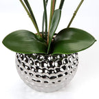 Briful Orchids Artificial Flowers, 20'' White Faux Orchid with Silver Vase Fake Phalaenopsis Flowers for Home Table Living Room Office Kitchen Decor