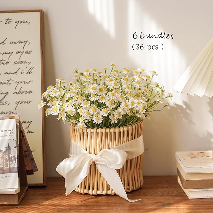 Small White Daisy Flowers Artificial,6 Bouquet/36Pcs 10 Inch Fake Daisies,Cute Spring Wildflowers for Centerpiece Table Decor