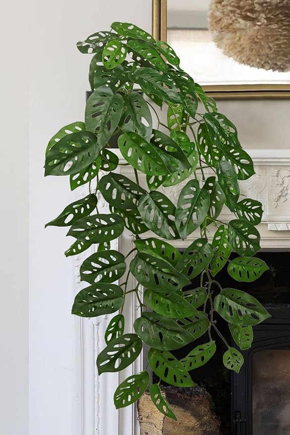 Large Fake Hanging Plants in Pot with Hook, 37" Artificial Hanging Monstera Albo Vines Plants, Fake Potted Greenery Plant for Room Wall Living Room Bathroom Kitchen, Big Faux Ivy Houseplants for Shelf