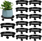 12 Packs Plant Caddy with Wheels 11.8" Plastic Rolling Plant Dolly Coasters Heavy-duty Wheeled Planter Mover Rollers Indoor Outdoor Wheeled Flower Pot Base Suacers with Casters, Black