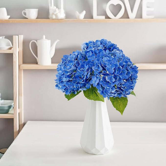 Leftover 3 Pcs Dark Blue Hydrangea Artificial Flowers,21" Real Touch Faux Hydrangea Flowers and 3 PCS Butterflies for Hydrangea Decor,Floral Arrangements for Centerpiece Table Decorations,Home Decor