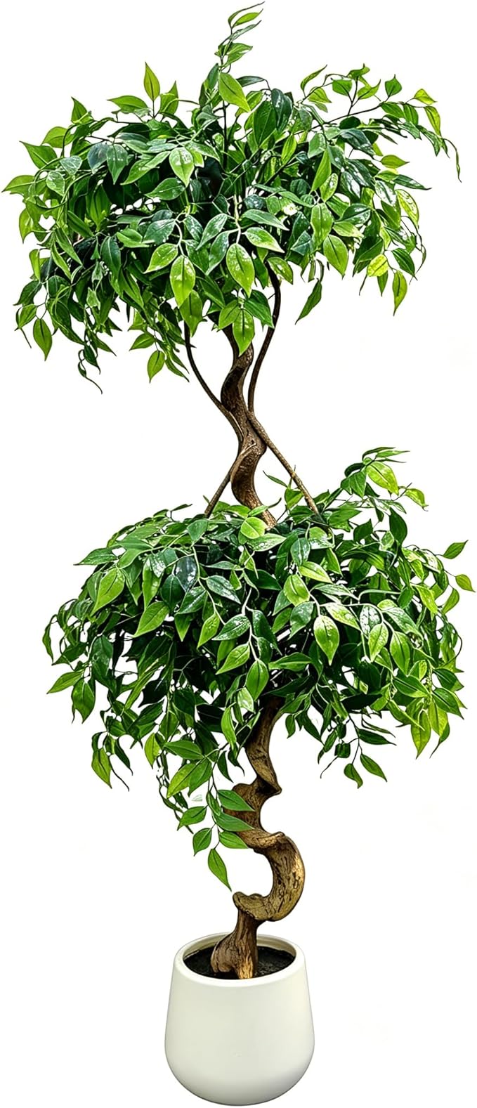 6FT Artificial Ficus Tree with White Pot, Tall Faux Ficus Plant with Realistic Natural Trunk and Lifelike Green Leaves, Indoor Fake Silk Tree for Home, Office, Living Room, or Corner Decor