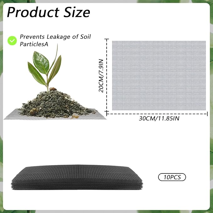 10 PCS Flower Pot Hole Mesh Pad, 8×12inch Squares Drainage Hole, Plant Pot Drainage Mat, Plant Potting Mat to Prevent Soil Loss, Gardening Gifts for Friend
