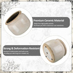 7.7″ Large Vintage Ceramic Plant Pot Pure Beige Rustic Planter with Ice Crackle Glaze & Drainage Hole for Indoor Outdoor Plants Farmhouse Home Kitchen Office Decor Gift for Women Teacher