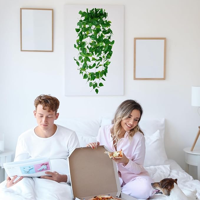 Freyalife Fake Hanging Plants for Room Decor, Artificial Ivy vines Greenery Leaves Garlands for Home Aesthetic living Bedroom kitchen Office Wall patio Bookshelf, Indoor,Outdoor decorations(No Basket)