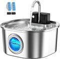 Voluas Stainless Steel Cat Water Fountain: 108oz/3.2L Wireless Cat Fountain Battery Operated for Drinking Indoor, Automatic Pet Water Dispenser Bowl with Ultra Quiet Pump, Easy Clean BPA-Free, 2Filter