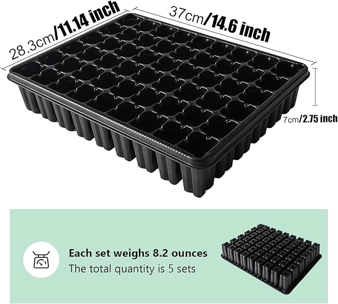 RooTrimmer 54 Cell Seed Starter Trays, 2.8" Deep Plug Tray Seedling for TD377 Nursery Tray, Super Thick Reusable Trays for Easy Transplantation (11.14inch ×14.6 inch, 5-Pack)