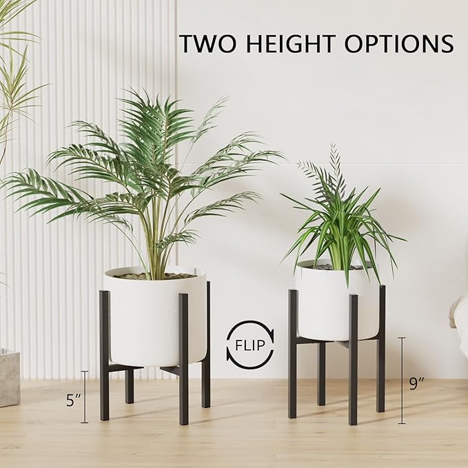 Linpla 2-Pack Adjustable Metal Plant Stand Indoor Outdoor - Fits 8 to 12 Inches Pots - Mid Century Modern Planter Stand Black Flower Pot Holder Home Decor for Gardening Gifts