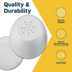 White Plant Pots with Drainage Holes & Saucers 3 Pack, Indoor & Outdoor Stackable Space-Saving Planters for Houseplants & Flowers, (7", 6.7", and 6" Inches), Durable & Weatherproof Materials