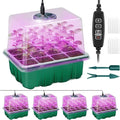 Qoolife Seed Starter Tray with Plant Light, 4 Pack Grow Lights for Seed Starting Kit with Humidity Domes, Timing Controller Adjustable Brightness for Greenhouse Propagator Station Planting Growing