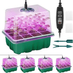 Qoolife Seed Starter Tray with Plant Light, 4 Pack Grow Lights for Seed Starting Kit with Humidity Domes, Timing Controller Adjustable Brightness for Greenhouse Propagator Station Planting Growing