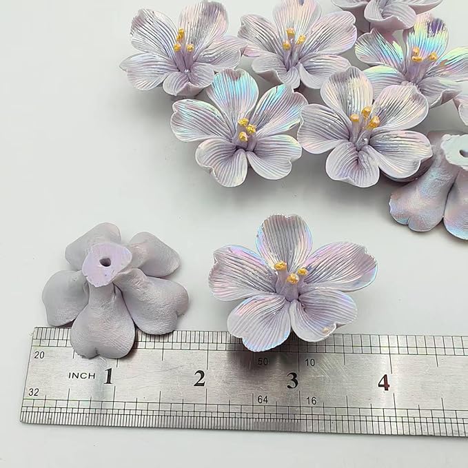 10 PCS 3D Flower Ceramic Tiles,1.6" Handmade Procelain Ceramic Flowers for Artwork,Fish Tank,Vases,Living Room, Dining Table,Office, Home Floral Decor (Single-Flowered Iridescent Purple)