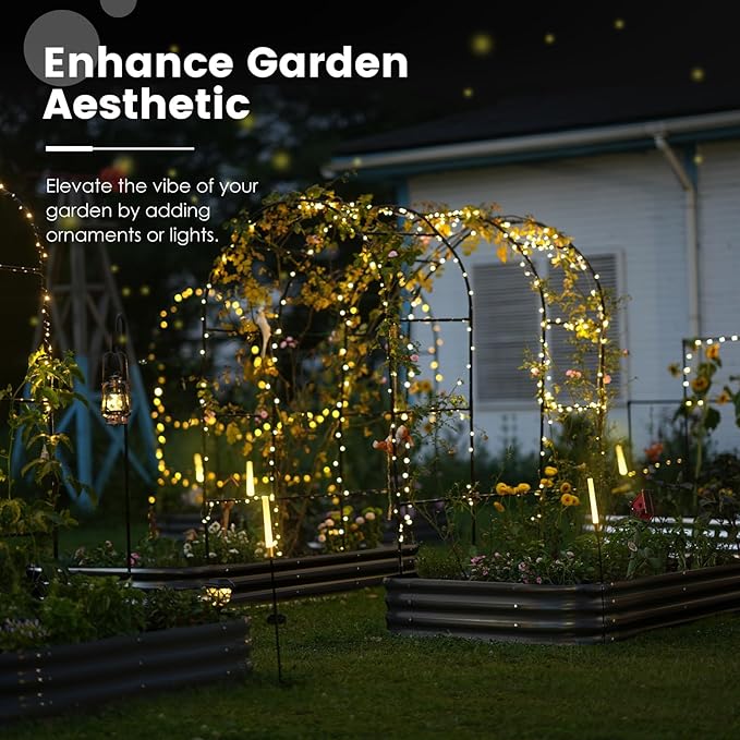 KING BIRD Raised Garden Bed with Arched Trellis Galvanized Planter Garden Box Outdoor for Gardening, Climbing Vegetables, Flowers 2PCS 7.87x3.94x0.98 Ft, Dark Grey