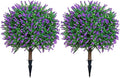 Lavender Boxwood Ball Tree, UV Resistant, Simulated Green Bush, Artificial Lavender Tree Outdoor Set of 2 (24.5Inch) with Ground Plugs Fake for Indoor Outdoor Front Porch Gardens