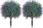 Lavender Boxwood Ball Tree, UV Resistant, Simulated Green Bush, Artificial Lavender Tree Outdoor Set of 2 (24.5Inch) with Ground Plugs Fake for Indoor Outdoor Front Porch Gardens
