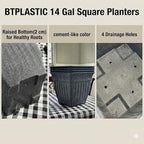 18'' Large Square Planter for Plants - 4 Pack Imitation Cement Plastic Flower Pots with Drainage Holes & 2cm Raised Base, 14 Gal Decorative Stone Like Garden Pot, Retro Plant Container