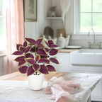 Artificial Plants Indoor 14.2" Small Fake Perilla Plant in Pot Potted Plants Artificial Decor Faux House Plant with White Pot for Farmhouse Home Office Bathroom Living Room Table Shelf Decor