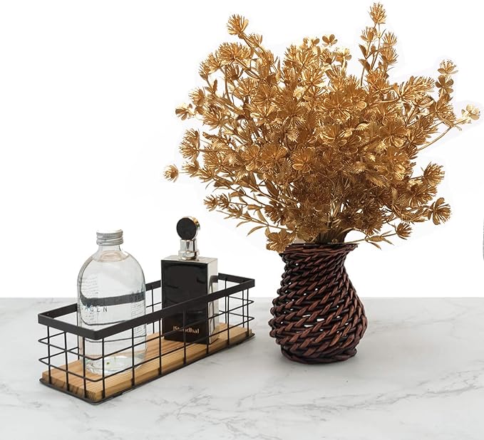 Artificial Golden Baby Breath Flowers, Plastic Fake Gypsophila Flower for Indoor Outdoor Christmas Wedding Home Party Table Arrangement Decoration DIY Planter Filler Gold Leaves Decoration - 3 Pack