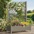 DWVO 3.6 x 1.5 x 5 FT Raised Garden Bed with Trellis, Large Outdoor Planter Trellis Box with Drainage Holes and Wheels for Climbing Plants, Light Brown