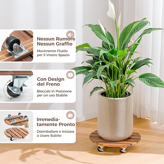 Bamworld14 Inch Wood Plant Caddy with Wheels – Heavy-Duty Plant Dolly with 240 Lbs Capacity, 360° Lockable Wheels for Large Plant Pots, Heavy Objects, Ideal for Indoor and Outdoor Use 2-Pack