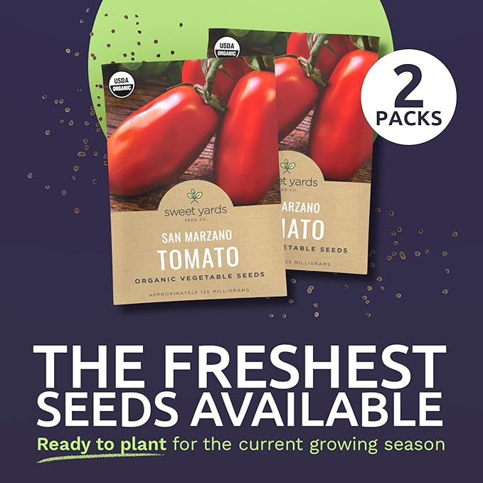 Organic San Marzano Tomato Seeds – Two Seed Packets! – Over 102 Open Pollinated Heirloom Non-GMO Seeds – Sweet Yards Seed Co.