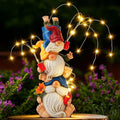 Gnomes Decorations for Yard, Triple Stacked with DIY Firework Lights, Solar Garden Gnome Outdoor Decor Statue for Patio Lawn, Mothers Day Birthday Gift for Mom Grandma (11.5in)