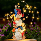 Gnomes Decorations for Yard, Triple Stacked with DIY Firework Lights, Solar Garden Gnome Outdoor Decor Statue for Patio Lawn, Mothers Day Birthday Gift for Mom Grandma (11.5in)
