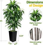 Artificial Dracaena Tree Indoor, 5FT Tall Fake Tree with Black Tall Planter, Artificial Trees Fake Yucca Potted Tree for Home Office Living Room Decor, Tall Artificial Plant for Housewarming