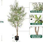 7ft Faux Olive Tree - Fake Potted Olive Silk Tree with Planter Natural Olive Branches and Realistic Leaves Artificial Tree for Home House Office Decor Indoor