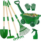 Duckura Kids Gardening Tools Set - 7pcs Wheelbarrow Set for Kids with Shovel, Rake, Leaf Rake, Summer Outdoor Yard Digging Weed Birthday Gifts Toys, Easter for Boys Girls Age 2 3+ Years(Green)