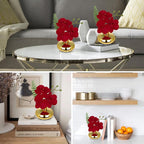 Oairse Red Orchids Artificial Flowers Faux Orchids Arrangement in Gold Glass Vases Set of 3 Real Touch Phalaenopsis Orchid Flowers Small Fake Orchid Centerpiece for Dining Room Table