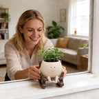 Smile Face Rocking Chair Planter Pot for Indoor Outdoor Plants, Unique Sit Rocking Chair Succulent Flower Pots, Cute Head Planters with Drainage Hole - Gift IdeaI for Mother and Grandma