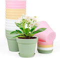 Meowell 6 inch Plastic Nursery Pots, 16 Pack Plant Pots for Indoor Outdoor Plants, Flower Pots with Drainage Holes and Saucers, Decorative Seedling Starter Planters for House Plants, Colorful